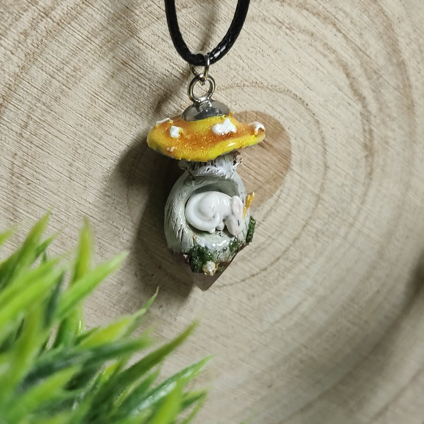 Mushroom House Polymer Clay Necklaces