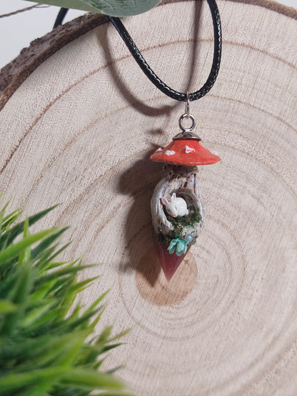 Mushroom House Polymer Clay Necklaces