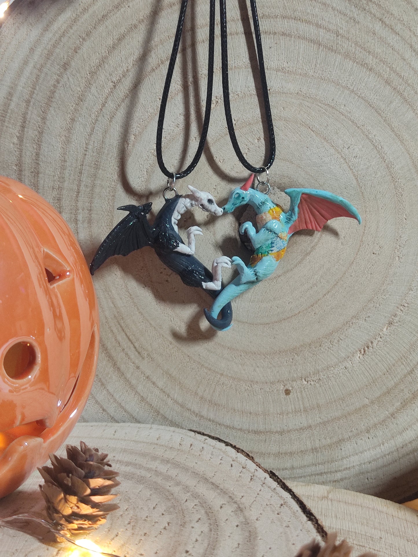 Halloween dragon couple necklace