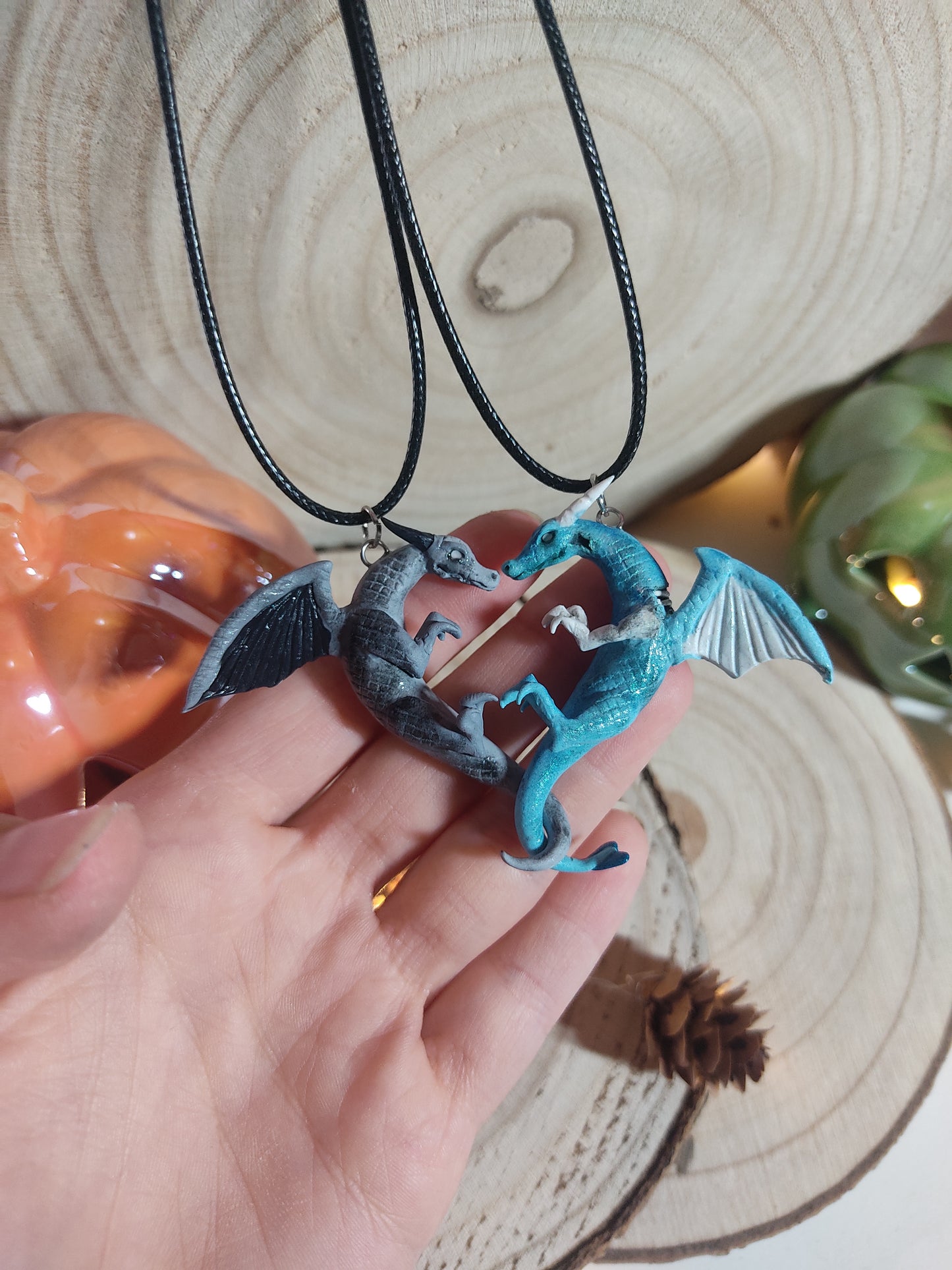 Halloween dragon couple necklace