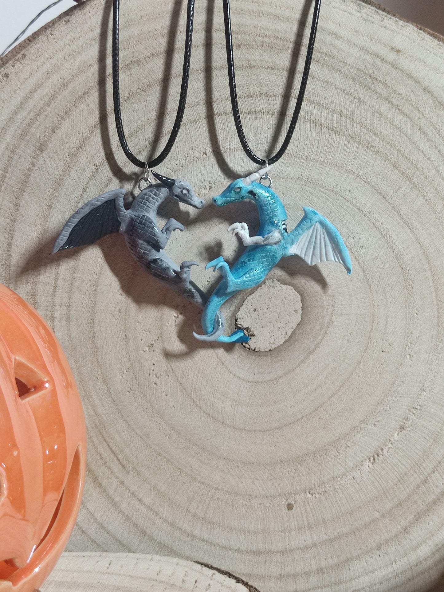 Halloween dragon couple necklace