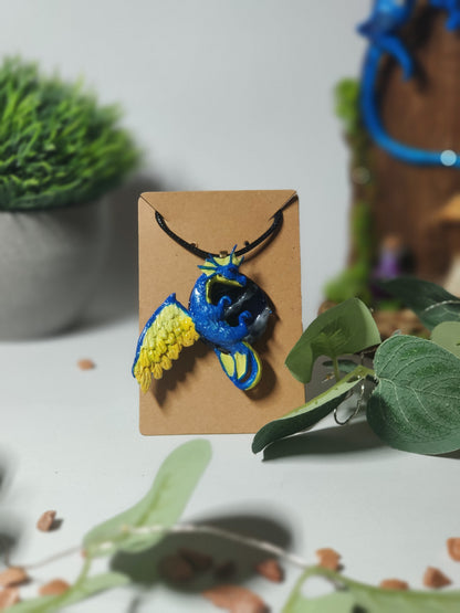 Blue Dragon on Water Resin Base Necklace