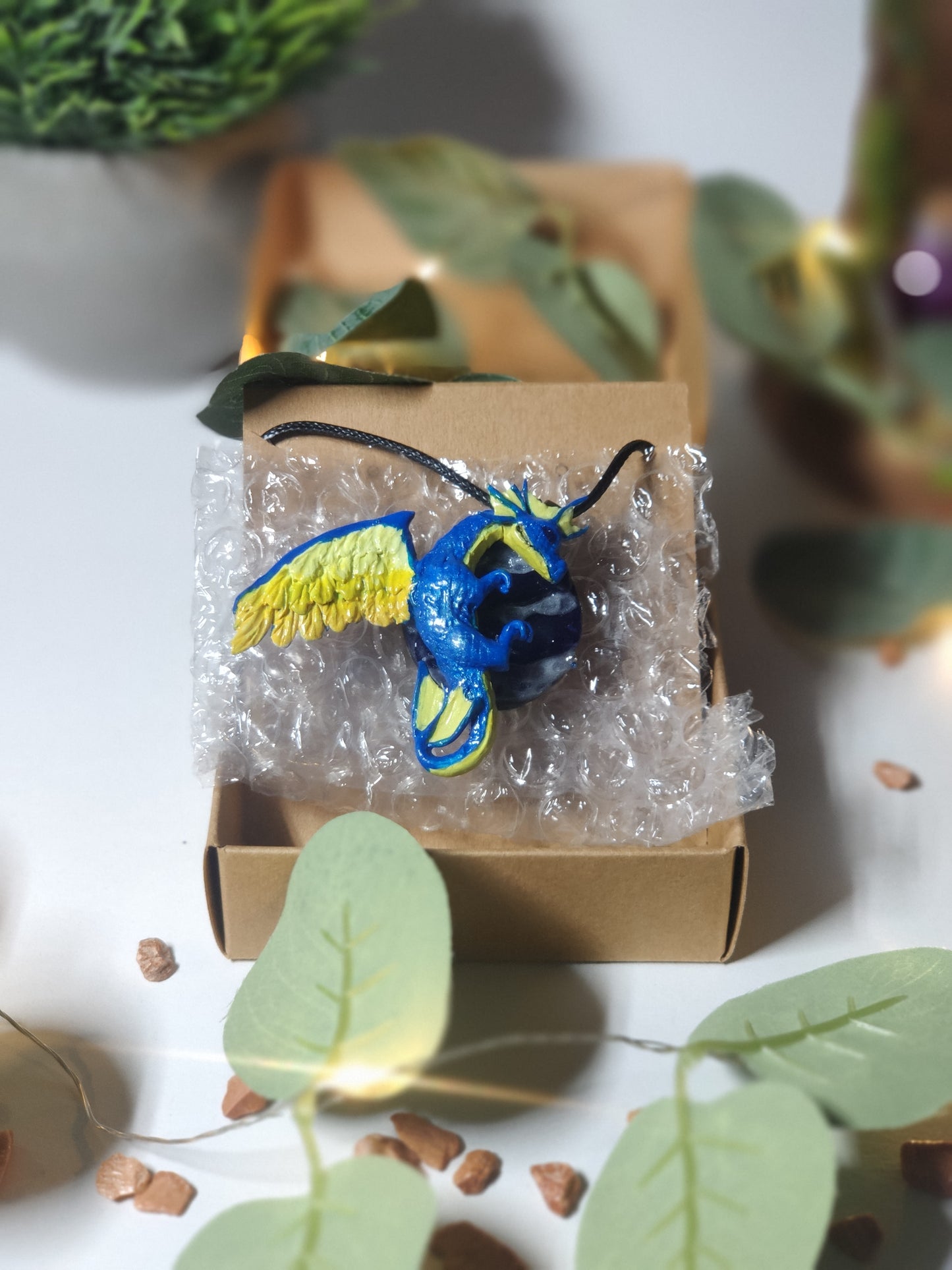 Blue Dragon on Water Resin Base Necklace