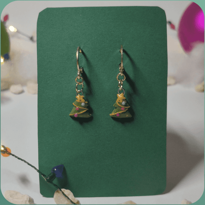 Handmade Christmas Tree with Star Festive Earrings