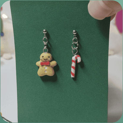 Handmade Festive Christmas Biscuit and Candy Cane Earrings