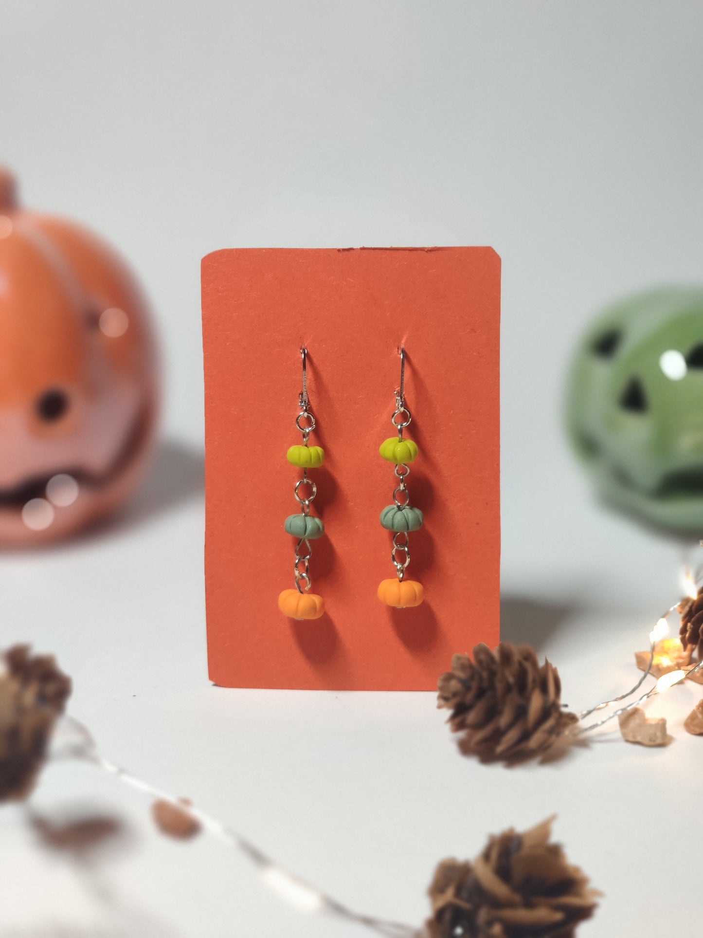 Multicolor Pumpkin Chain Earrings