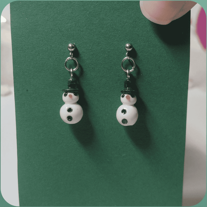 Handmade Snowman with Hat Festive Earrings