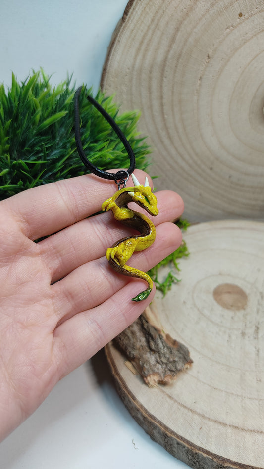 Handmade Yellow Dragon Necklace -Clay-