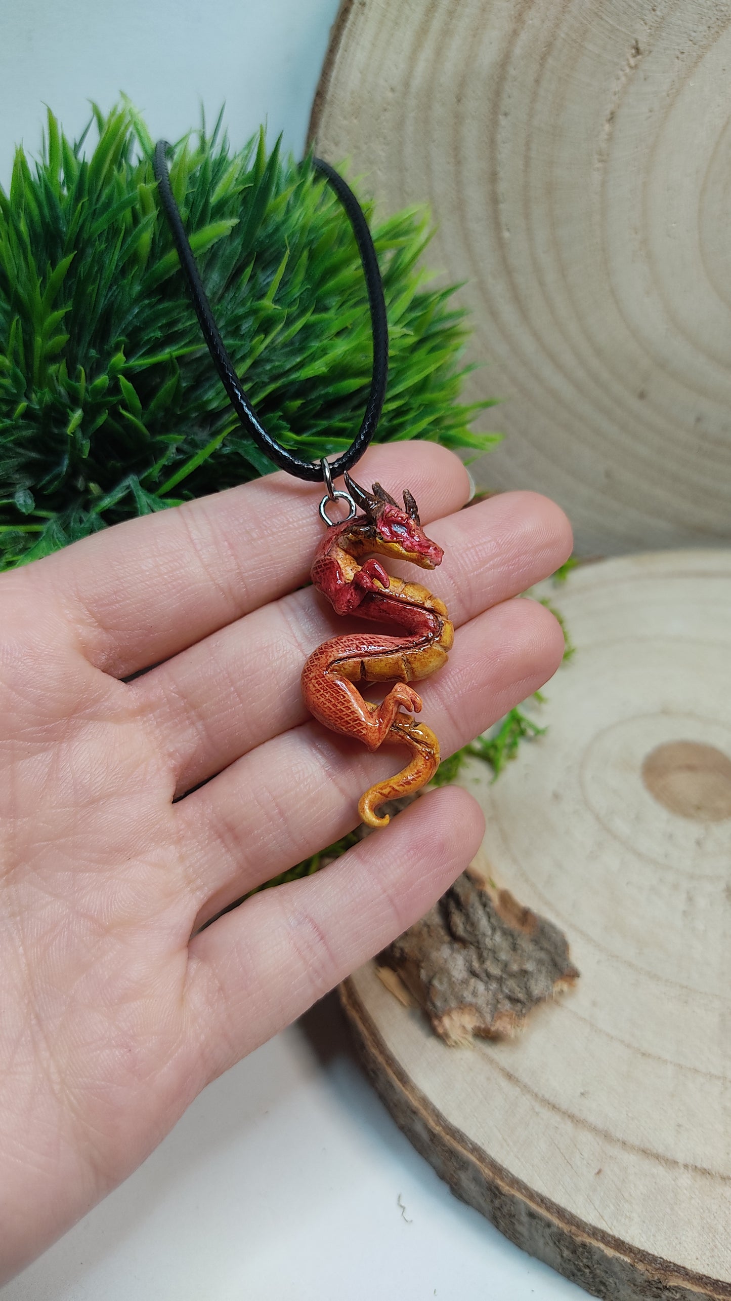 Handmade Red Dragon Necklace -Clay-