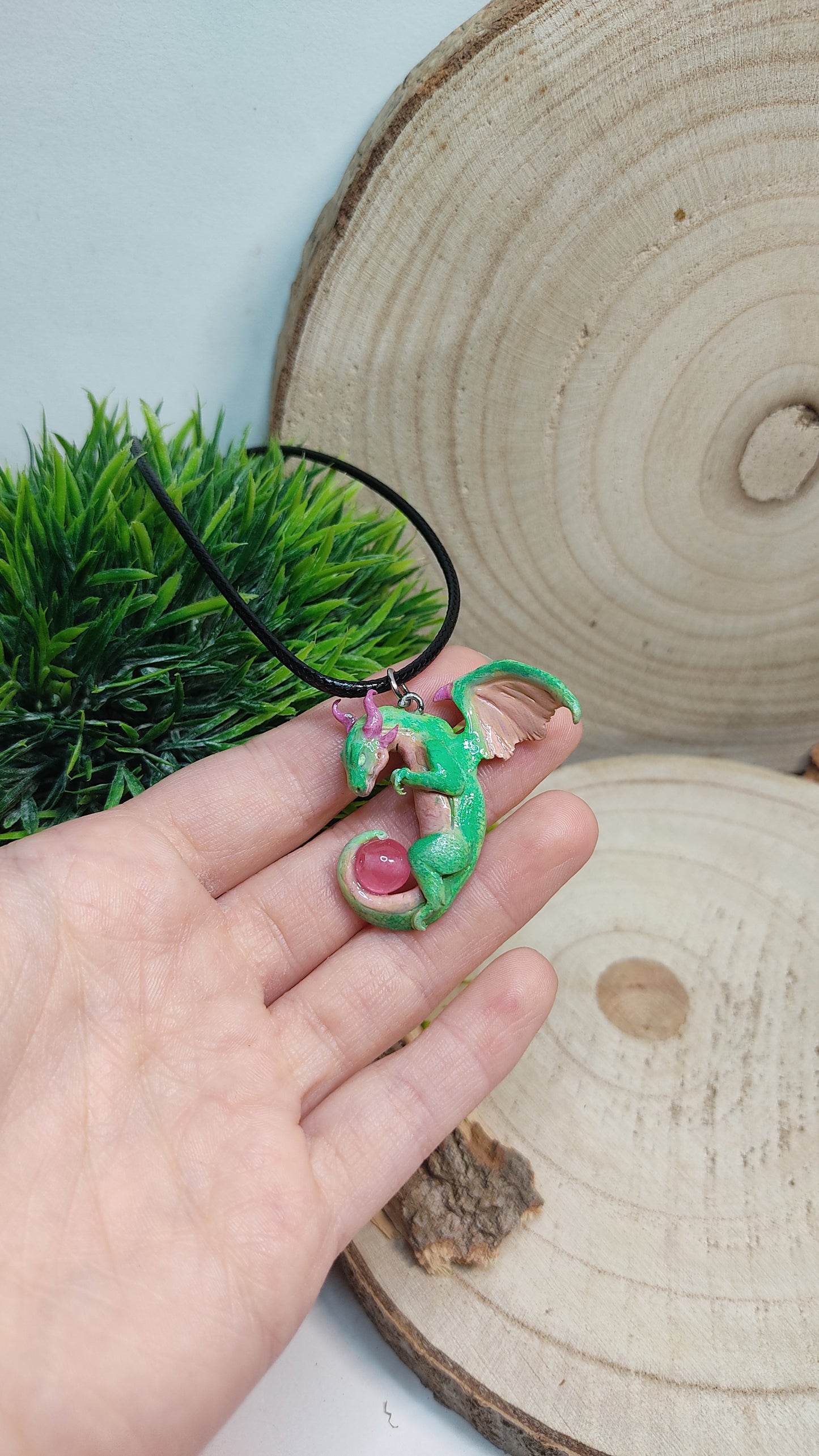 Handmade Lucky Dragons Necklace -Clay-