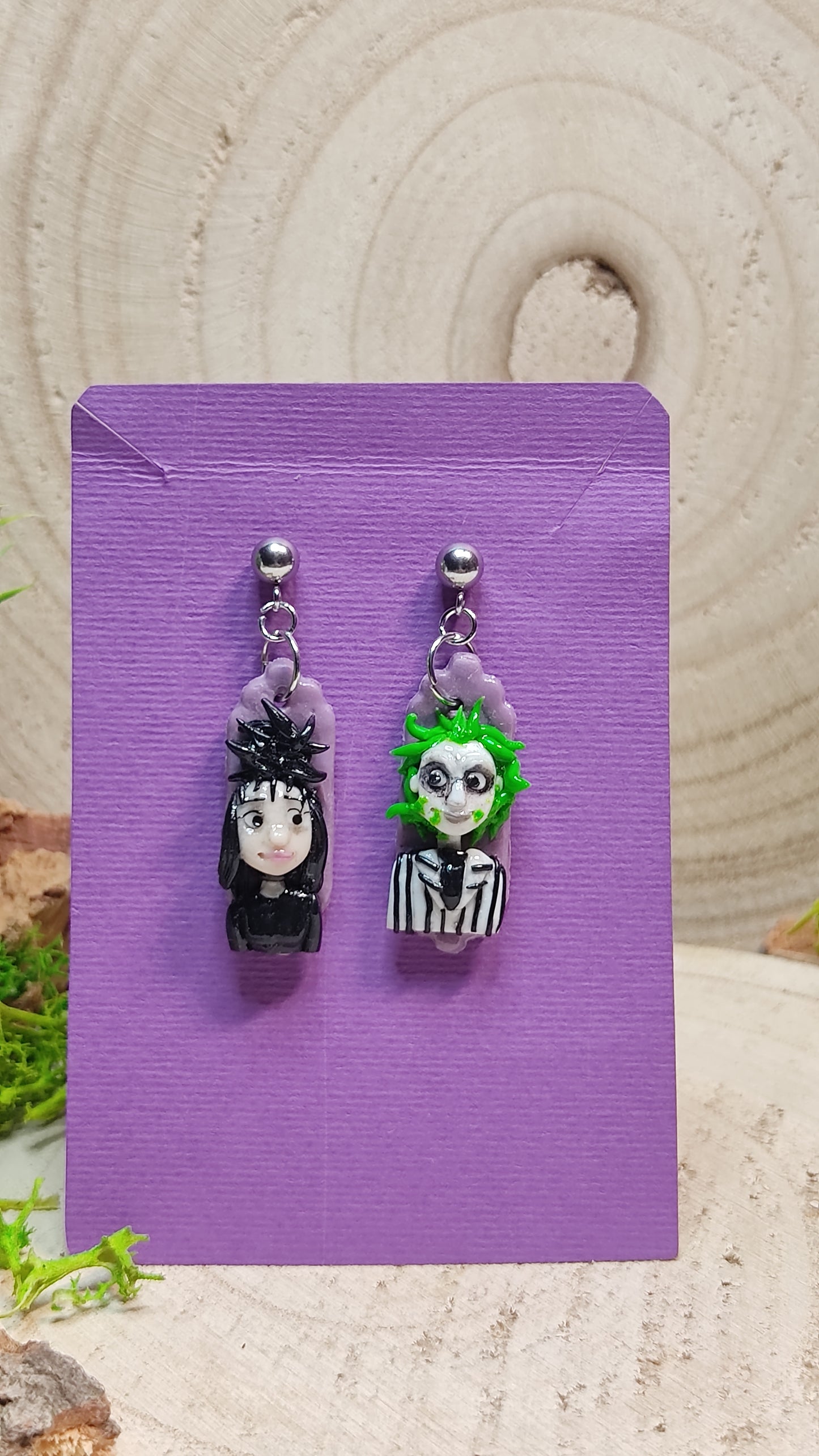 Handmade Beetlejuice earrings -Clay-