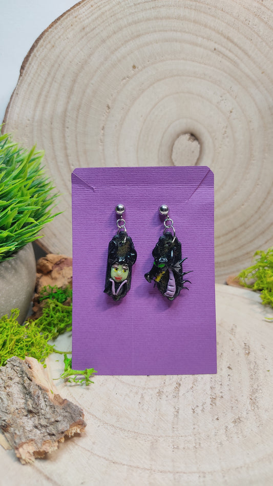 Handmade Maleficent earrings -Clay-