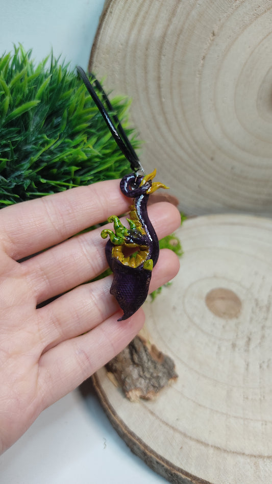 Handmade Purple Dragon Necklace -Clay-