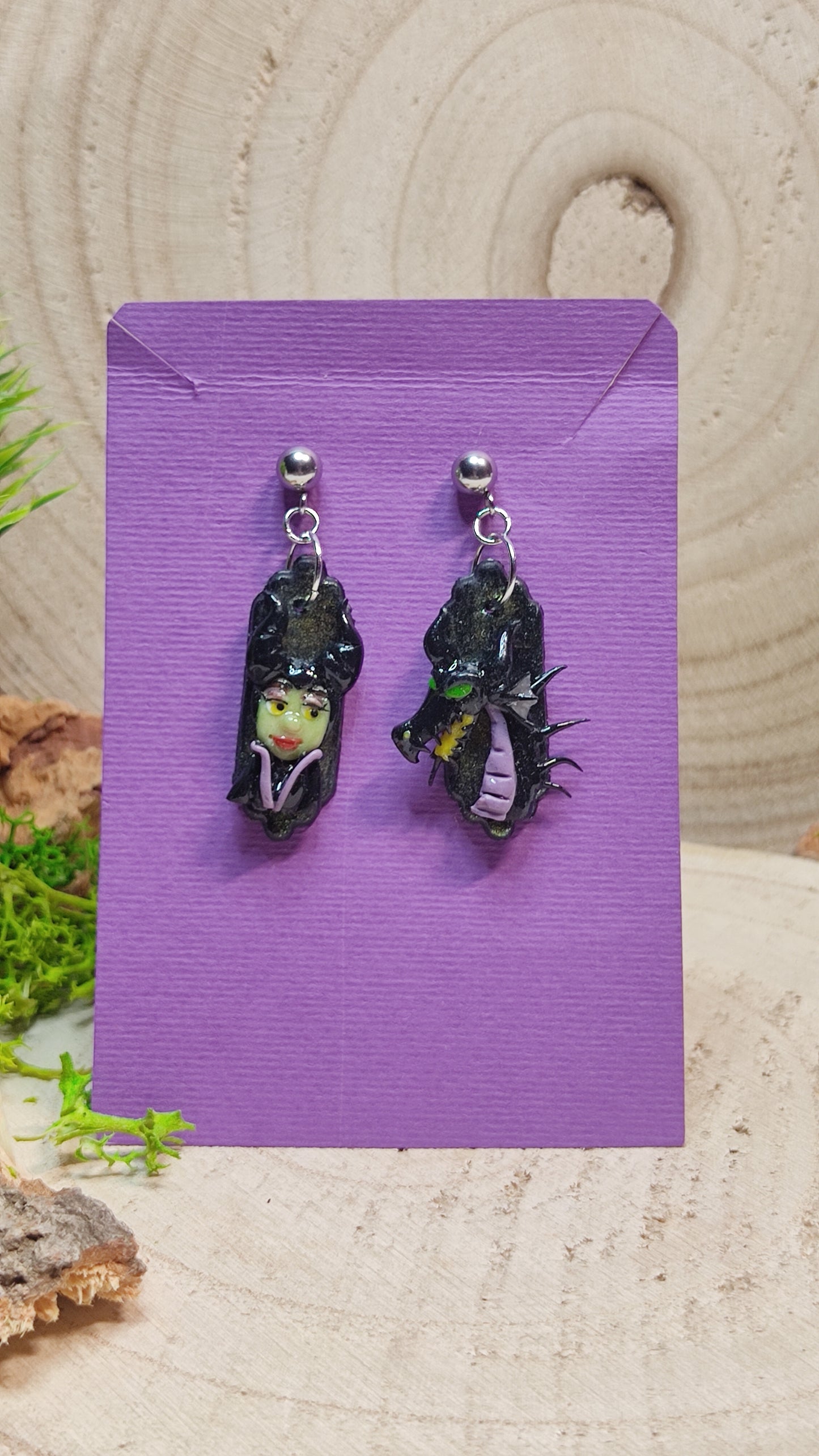 Handmade Maleficent earrings -Clay-