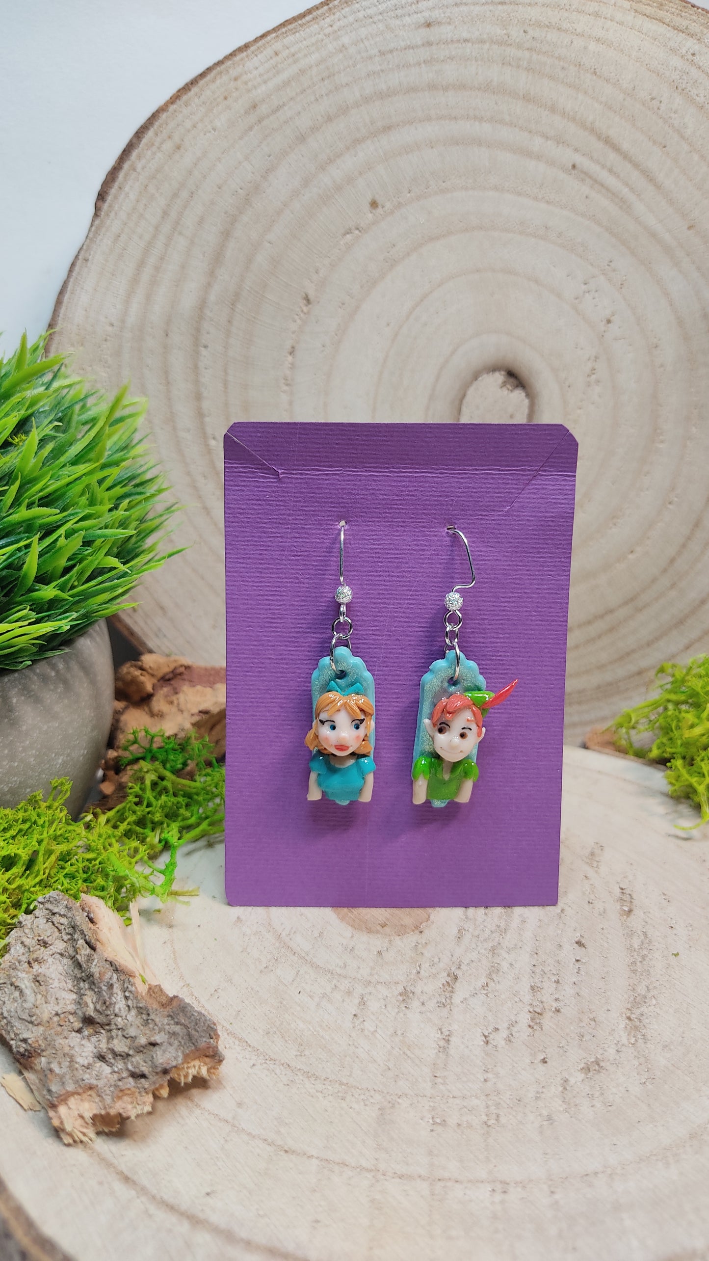 Handmade Cute Peater Pan earrings -Clay-