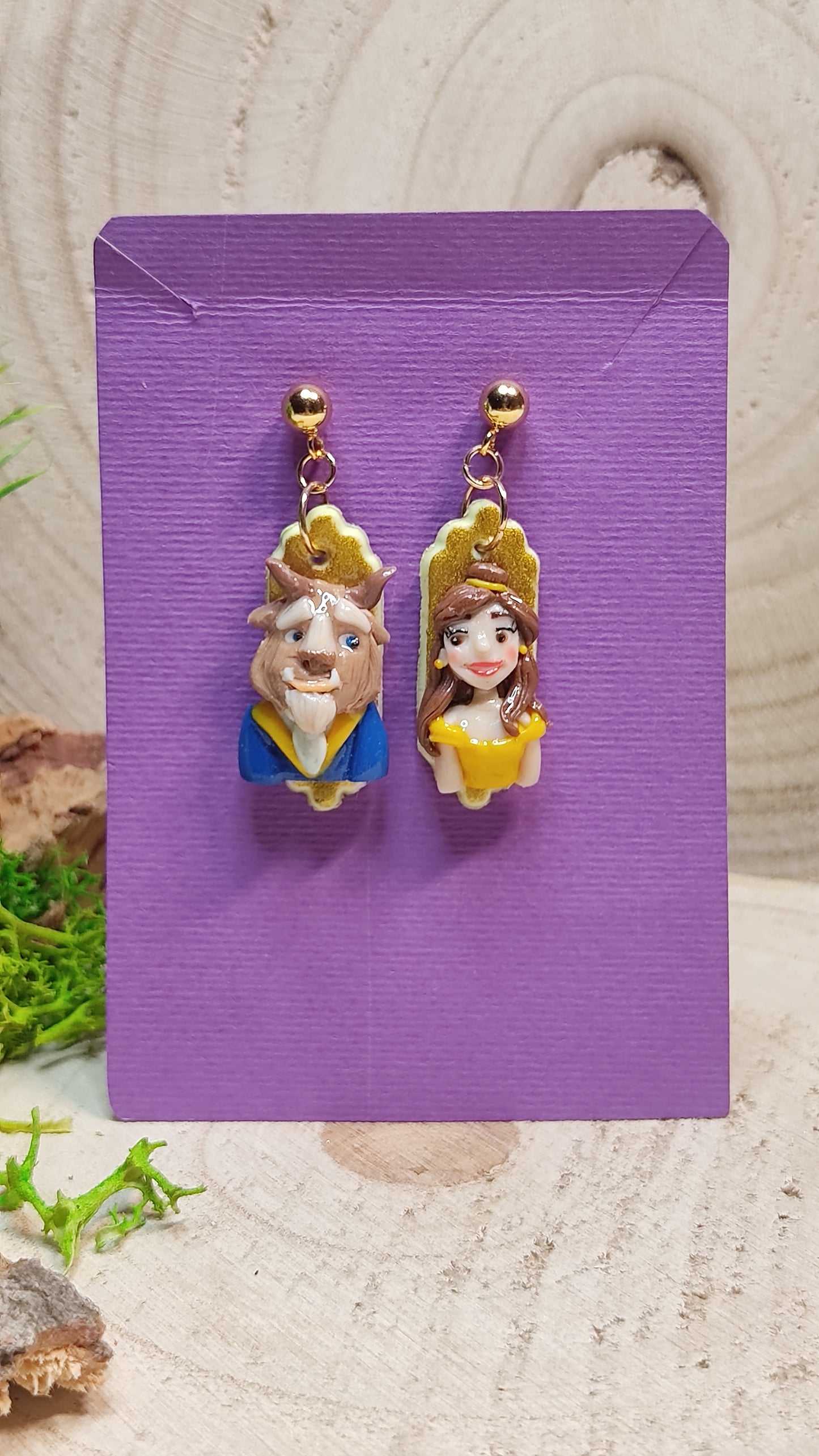 Handmade beauty and the beast earrings -Clay-