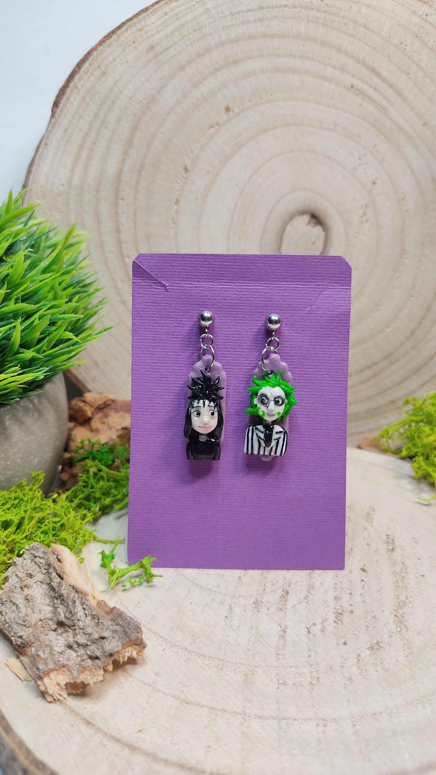 Handmade Beetlejuice earrings -Clay-