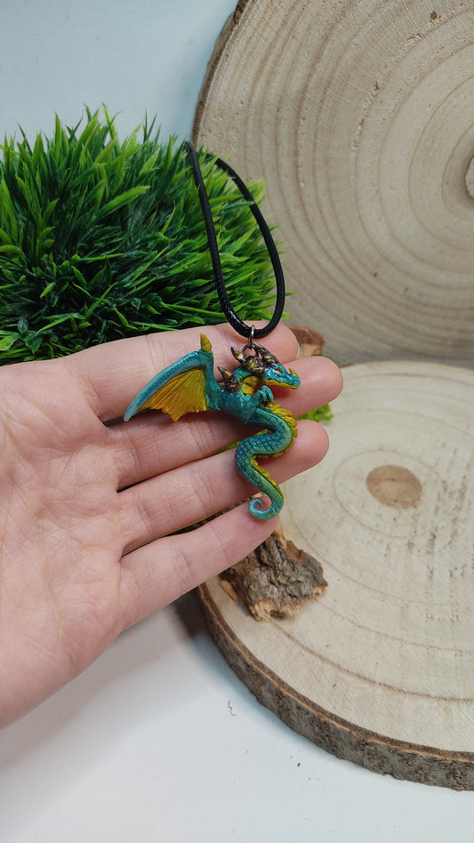 Handmade Light blue Dragon Necklace -Clay-