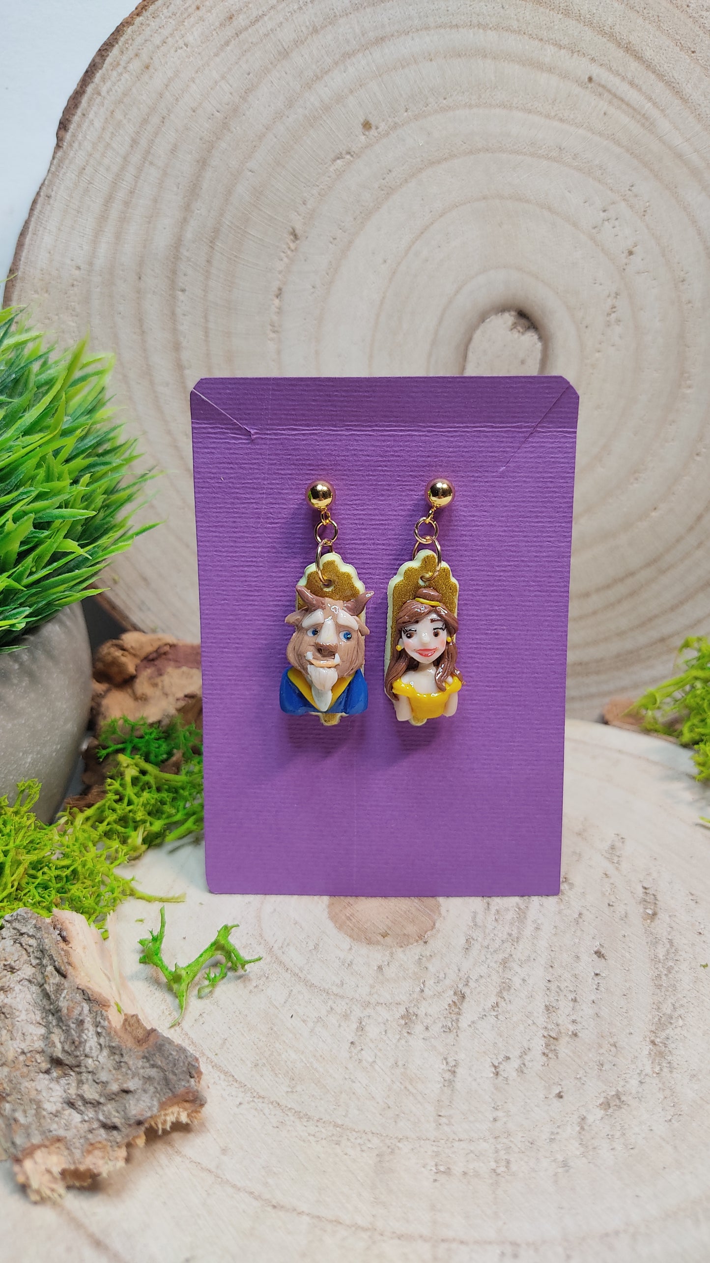 Handmade beauty and the beast earrings -Clay-