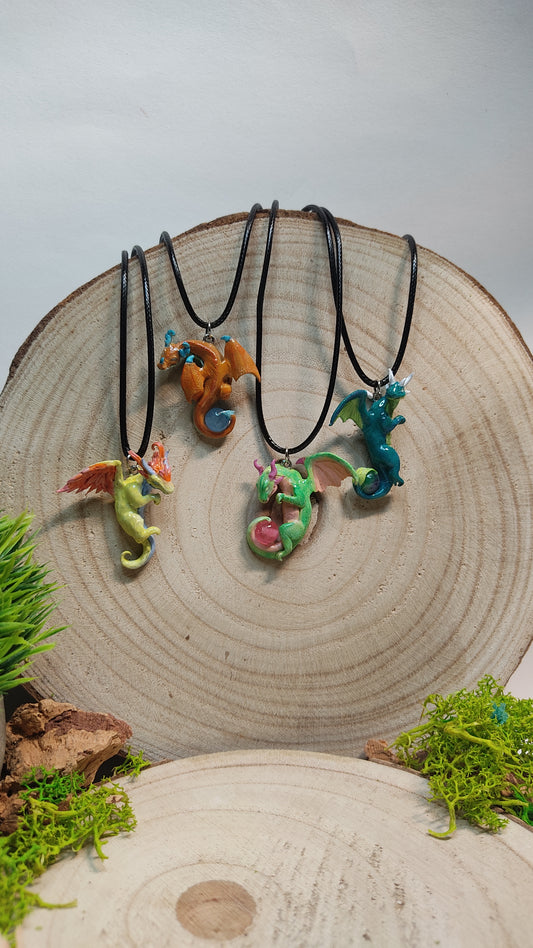 Handmade Lucky Dragons Necklace -Clay-